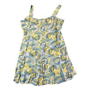 Vtg‎ 80s Rainbow Jo Medium Hawaiian Floral Sun Dress Back Zip Up Mini V-Neck